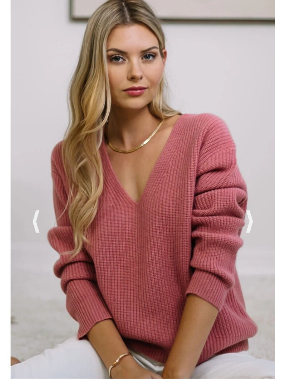 LOFT Dusty Rose Ribbed V-Neck Sweater
